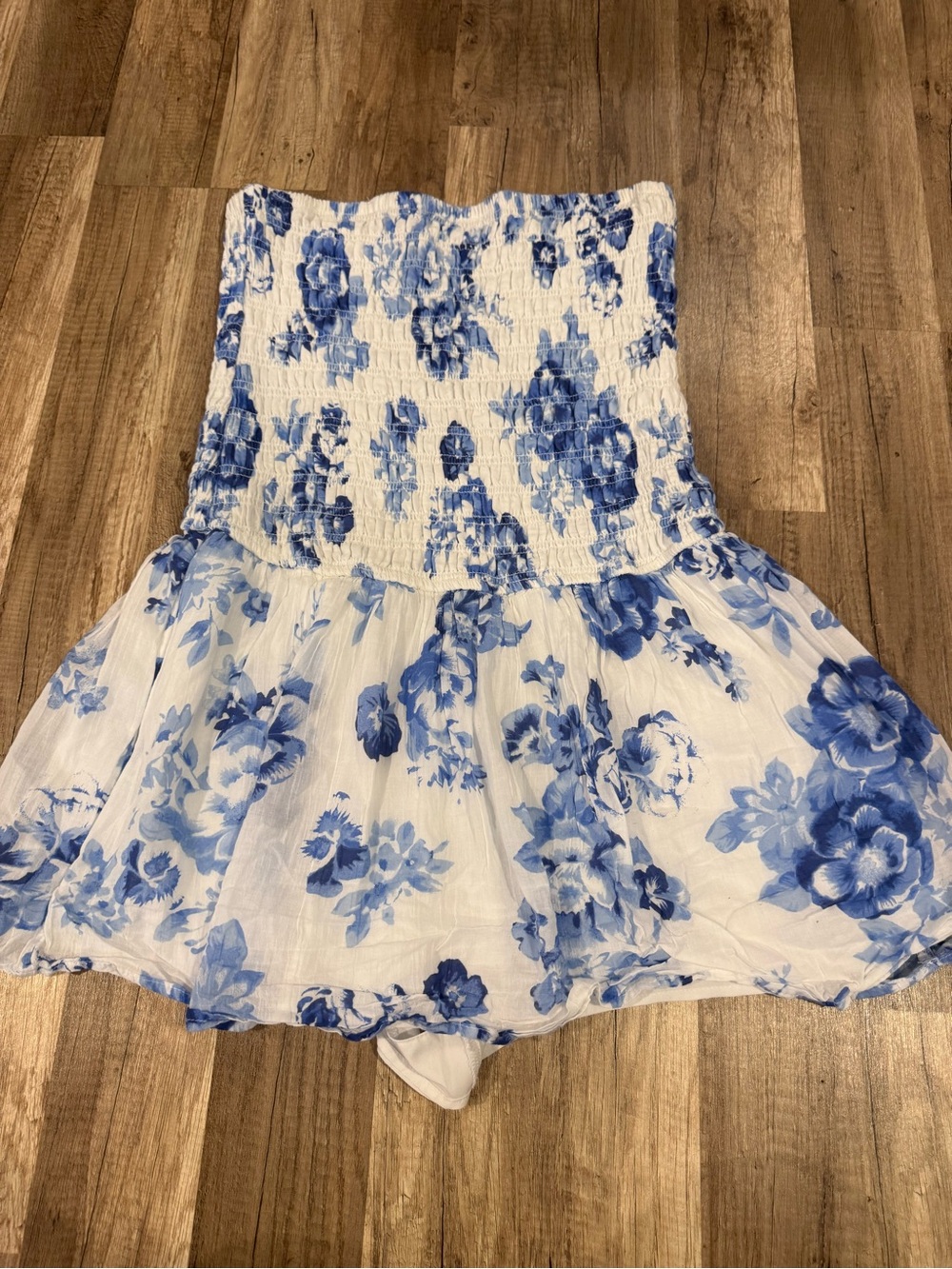 Hollister Blue Floral Strapless Shorts Romper